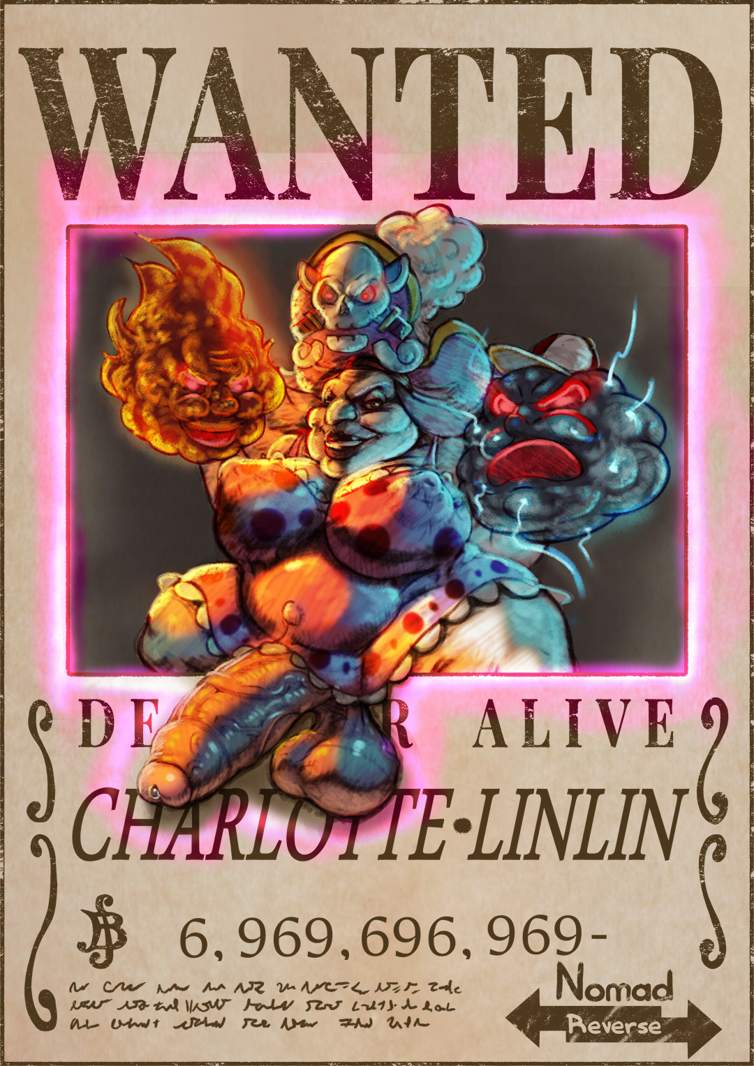 1futa, bbw, big belly, big breasts, big nipples, big penis, breasts, charlotte linlin, chubby, cloud, fire, futa only, futanari, gilf, hag, huge cock, intersex, nomad reverse, one piece, penis, precum, solo futa, text, thick thighs, ugly, ugly bitch, ugly female, ugly futa, veiny penis