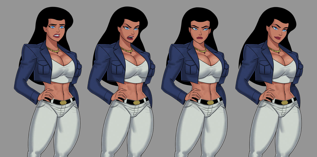1girls, 2d, abs, accurate art style, angry, belt, big breasts, black hair, blue eyes, blue jacket, busty, cleavage, clothed, clothed female, color, dc, dc comics, dcau, diana prince, facial expressions, female, female only, gold jewelry, huge breasts, justice league, long hair, naughty face, non-nude, pendant, poses, red lipstick, seductive, seductive smile, smile, solo, sunsetriders7, thick thighs, white pants, white topwear, wonder woman (series)