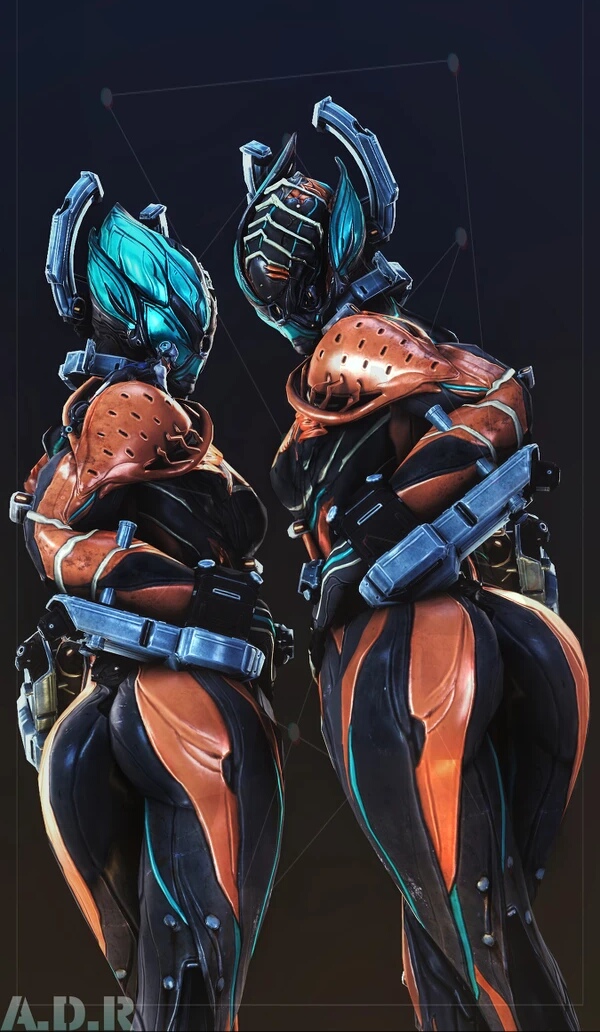 2girls, adriandustred, alien, ass, big ass, duo, duo female, female, from behind, looking back at viewer, multiple females, multiple girls, rear view, tagme, valkyr (warframe), warframe