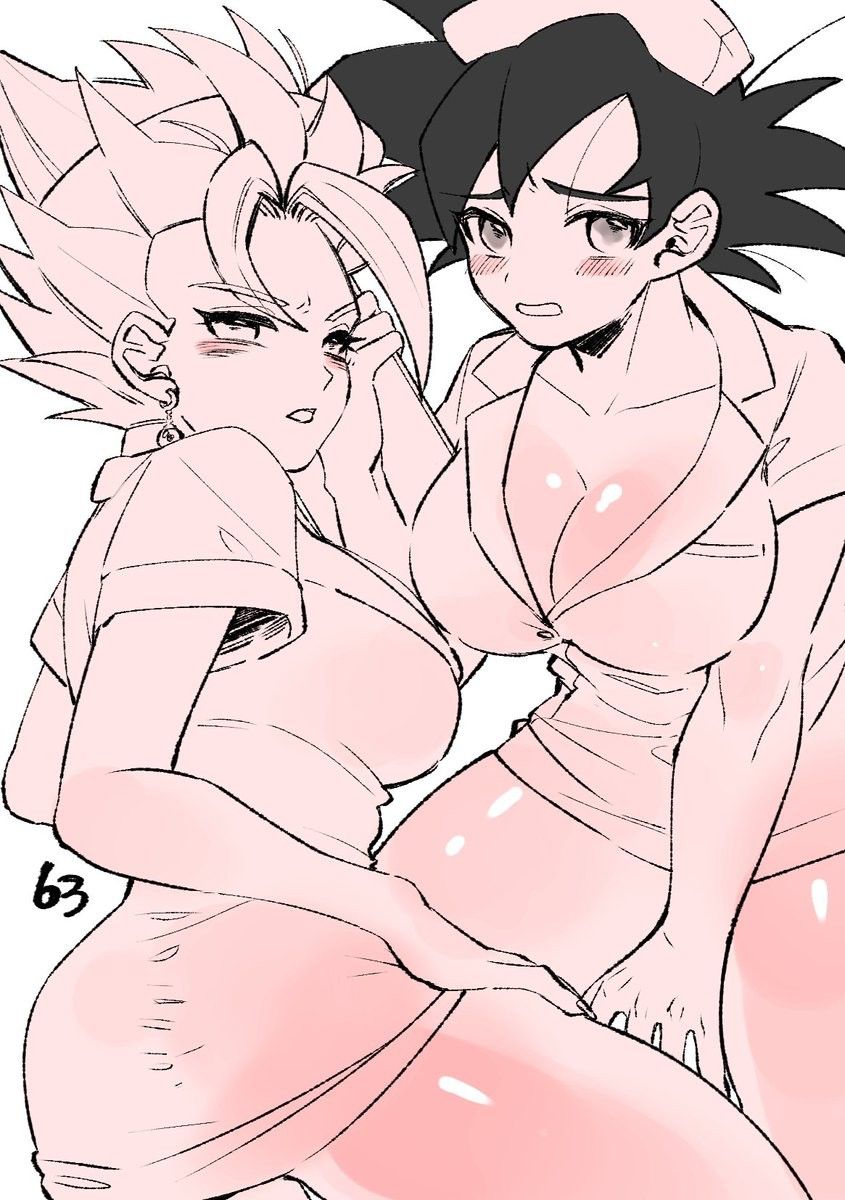 2019 2girls big_breasts black_hair blush breasts cleavage clothed_female clothing dragon_ball dragon_ball_z earring eyebrows_visible_through_hair female female_goku female_vegito fusion goku_ssj_4 hair hat multiple_girls nurse_cap nurse_uniform potara_earrings rule_63 saiyan son_goku super_saiyan tagme vegito