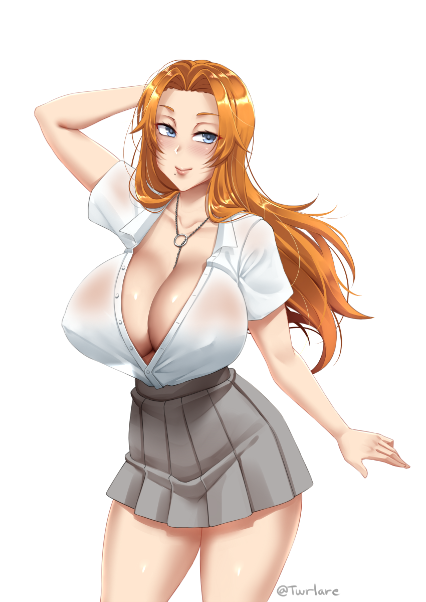 1girls beauty_mark bleach breasts cleavage female female_only huge_breasts matsumoto_rangiku necklace solo twrlare voluptuous