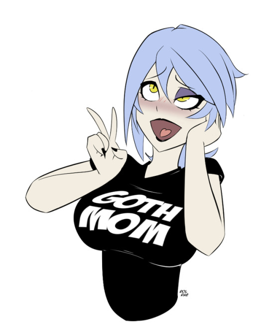 ahe_gao ahegao anti-aqua aqua_(kingdom_hearts) black_fingernails black_lipstick blue_hair blush disney enemy_conversion female goth goth_clothing kingdom_hearts large_breasts peace_sign rolrae solo square_enix v v_sign yellow_eyes