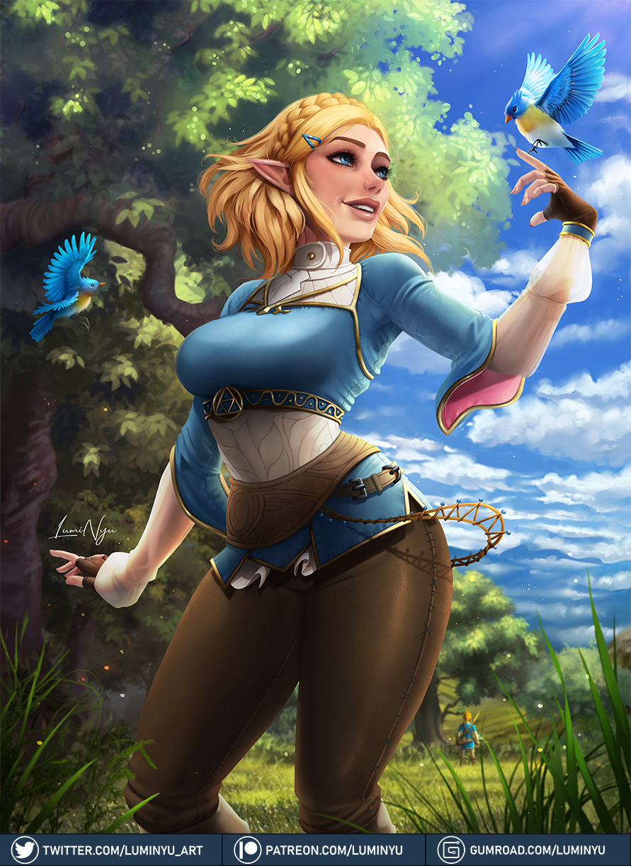 1boy 1girls 2019 birds blonde_hair blue_eyes blue_sparrow breasts breath_of_the_wild champion's_tunic cute demigoddess female fingerless_gloves happy hartman_hips hylian hylian_trousers link link_(breath_of_the_wild) long_ears luminyu male nature nintendo outdoors pointy_ears princess_zelda short_hair smile smiling softcore solo solo_focus tears_of_the_kingdom the_legend_of_zelda tight_clothing video_game video_game_character video_games zelda_(tears_of_the_kingdom)