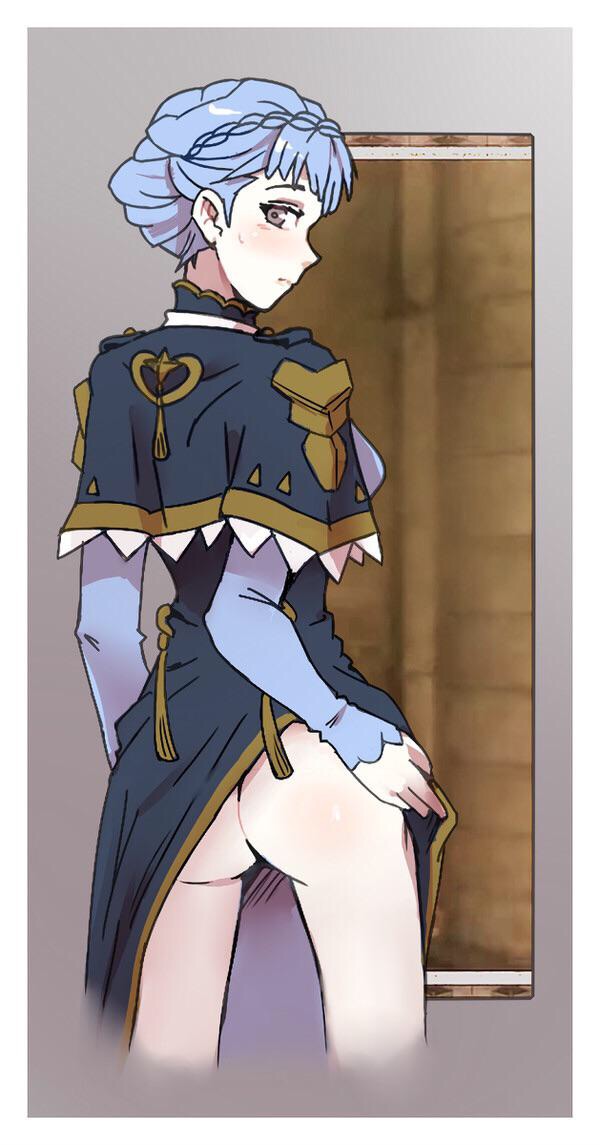 1girls, ass, blue hair, brown eyes, cyent-nite, female, female only, fire emblem, fire emblem: three houses, flashing, marianne von edmund, nintendo, post-timeskip, skirt lift, solo