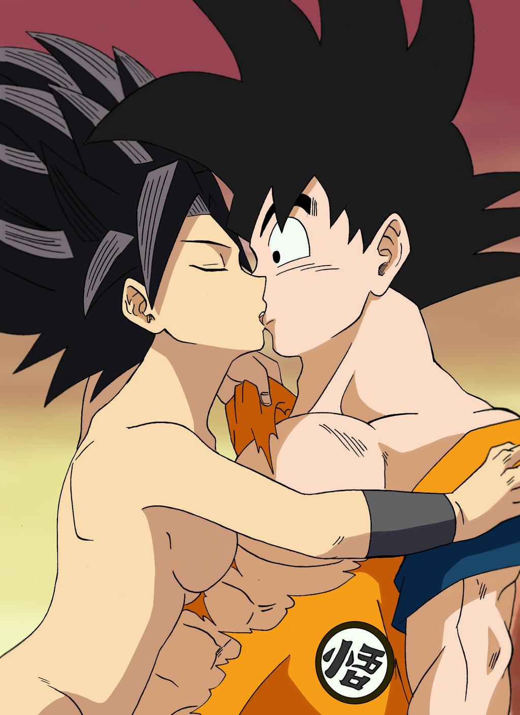 caulifla dragon_ball dragon_ball_super female goku kissing male nude palmetto_hair saiyan son_goku universe_6_saiyan/universe_7_saiyan