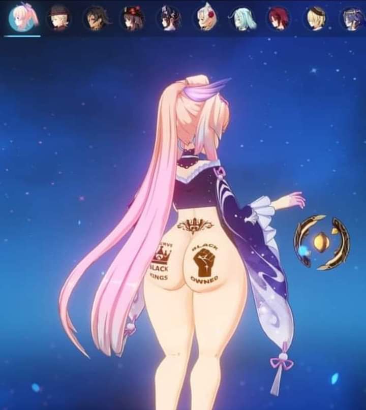 1girls, alternate costume, ass, ass focus, big ass, big butt, female, from behind, genshin impact, hourglass figure, hoyoverse, huge ass, legs, mod, partially clothed, queen of spades, raceplay, sangonomiya kokomi, screencap, solo female, tattoo, thick thighs