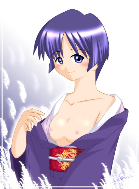 1girls ai_yori_aoshi artist_request female purple_eyes purple_hair sakuraba_aoi small_breasts