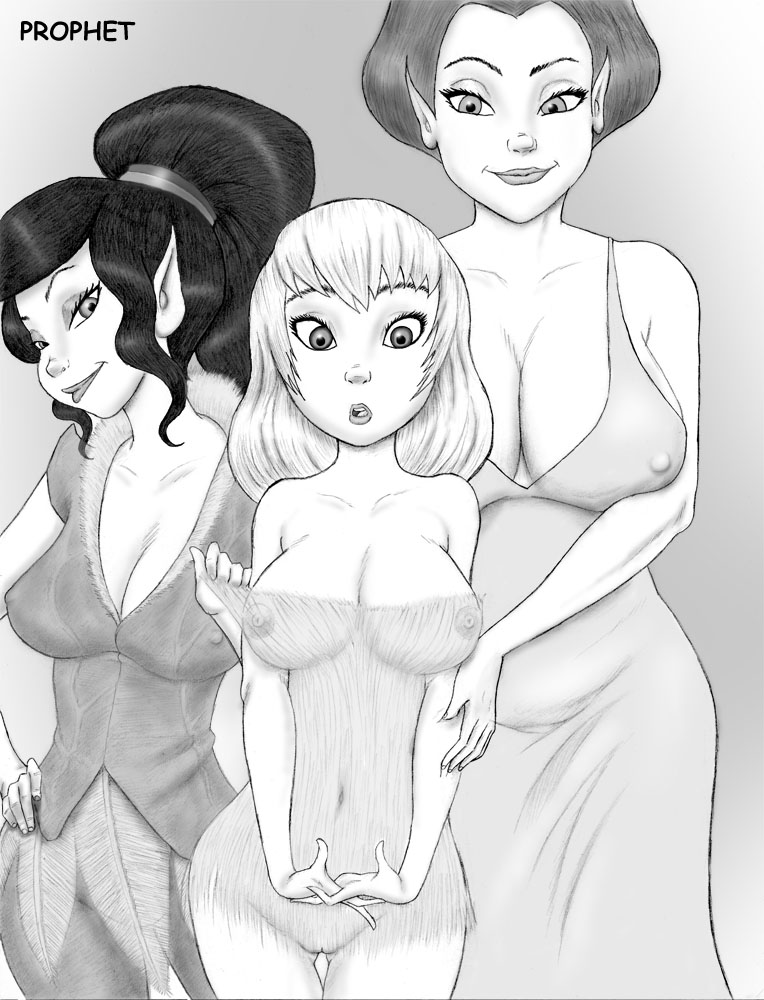 3girls disney disney_fairies fairy fairy_wings female monochrome multiple_girls nipples prophet queen_clarion tinker_bell tinker_bell_1 vidia yuri