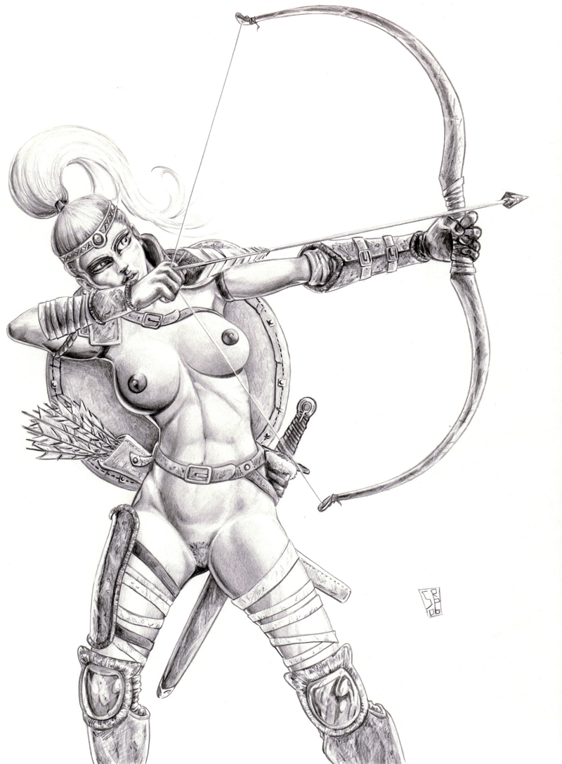 amazon_(diablo) bow_(weapon) breasts diablo_2 female pubic_hair pussy topless warrior