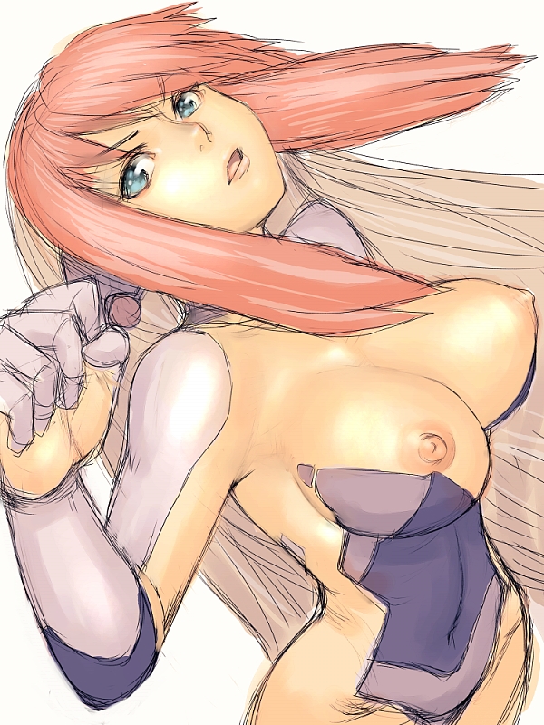 1girls birdy_cephon_altera birdy_the_mighty breasts canon_genderswap curvy female female_only fumio_(rsqkr) humanoid large_breasts light-skinned_female light_skin long_hair multicolored_hair nipple_slip nipples pink_hair solo two_tone_hair white_background white_hair wide_hips