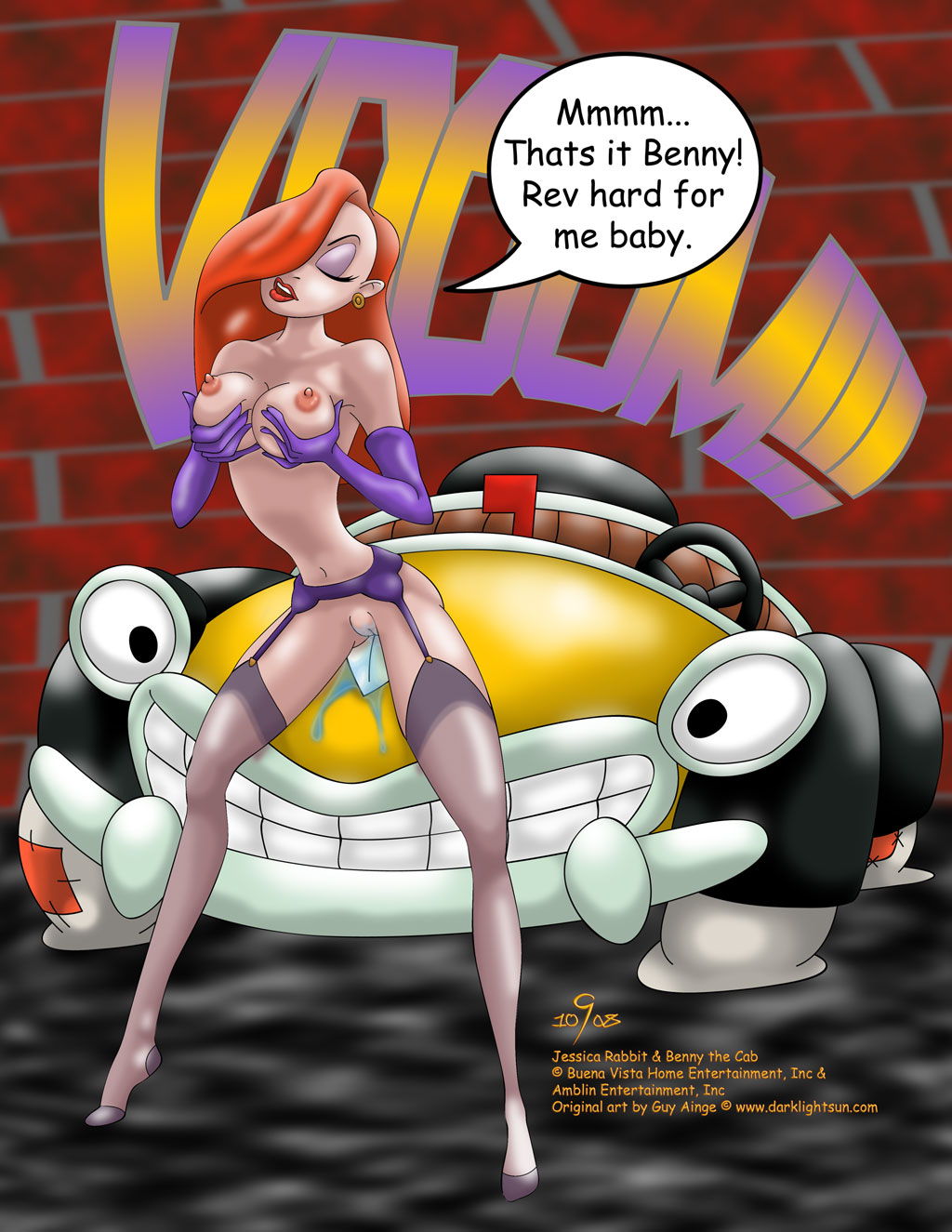 1boy 1girls benny_the_cab car darklightsun disney female guy_ainge jessica_rabbit living_car living_machine living_vehicle masturbation nipples pussy red_hair vehicle vibrating who_framed_roger_rabbit