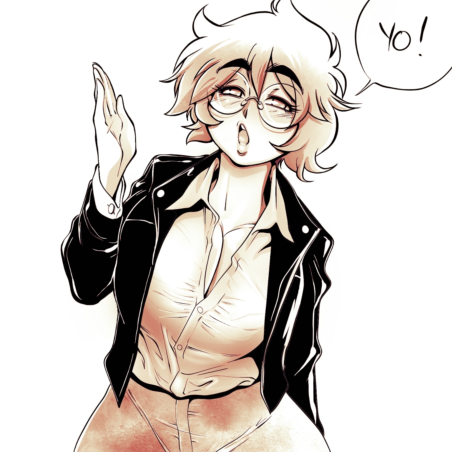 balak, breasts, cleavage, clothing, female, glasses, huge breasts, human, maxine (balak), outerwear
