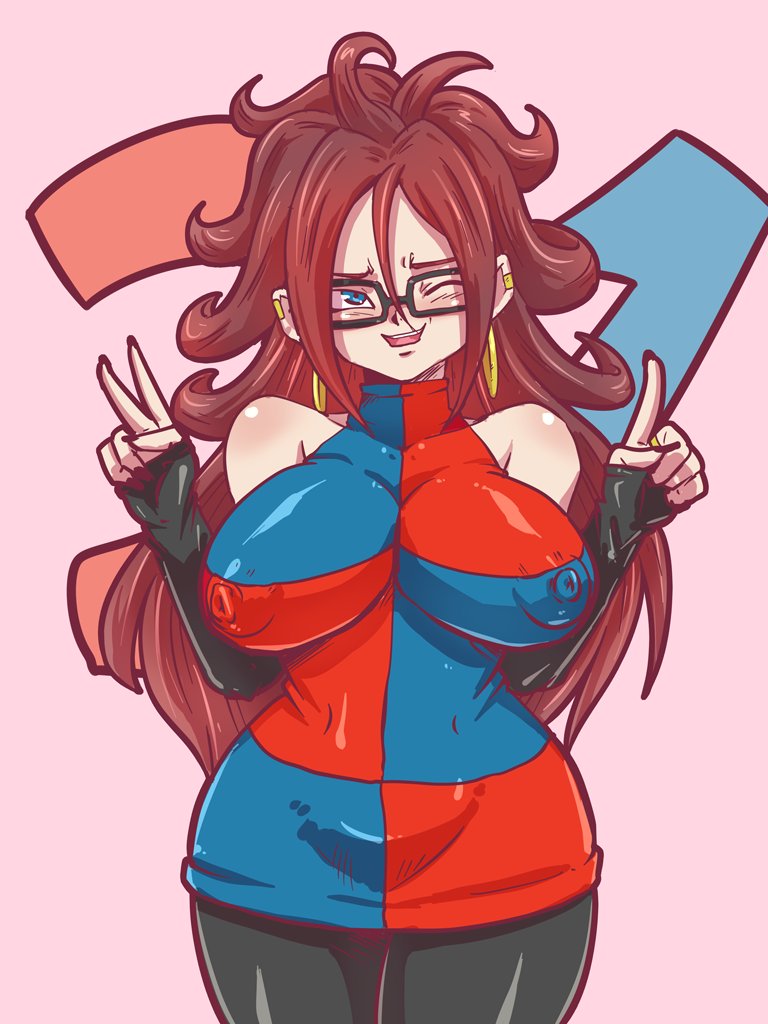 1girls, android 21, android 21 (human), armwear, blue eyes, breasts, brown hair, cameltoe, cleavage, curly hair, curvy, dragon ball, dragon ball fighterz, dragon ball super, erect nipples, erect nipples under clothes, female, glasses, huge areolae, huge breasts, milf, nipple bulge, nipples, nipples visible through clothing, one eye closed, pussy, rickert kai, shounen jump, tight clothing, v, very long hair, voluptuous, vomi (dragon ball), wide hips, wink
