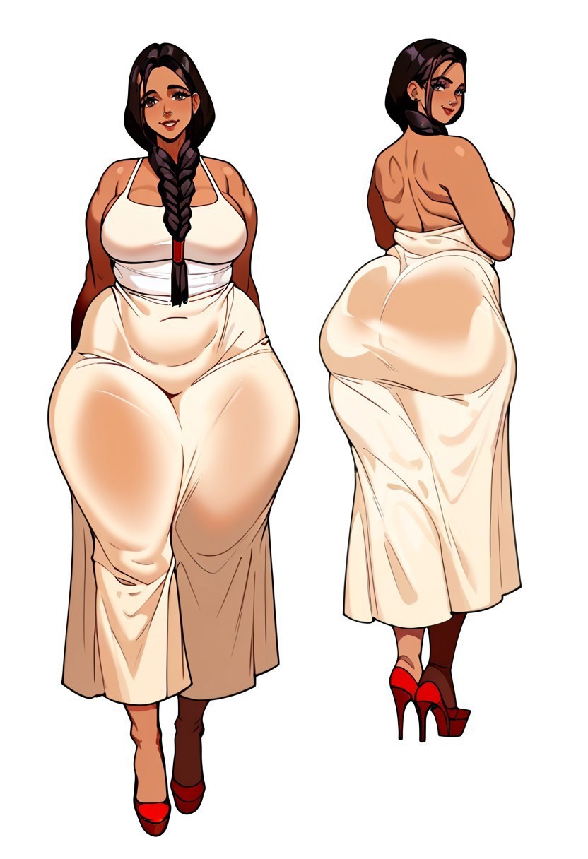 ai_generated alternate_ass_size anonymous_character back_view bottom_heavy child_bearing_hips curvy_hips dark-skinned_female dress enormous_ass female_only front_view hi_res hourglass_figure indian_female massive_ass plump_ass