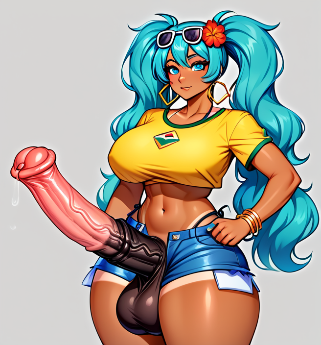 1futa ai_generated aqua_eyes aqua_hair big_balls big_penis brazil brazilian brazilian_futa brazilian_miku clothed clothing denim_shorts futanari hatsune_miku horse_penis horsecock horsecock_futanari huge_cock human_with_animal_genitalia human_with_horsecock latin_american_hatsune_miku_(meme) latina long_hair long_penis pointer_warrior_ai short_shorts thong_aside vocaloid