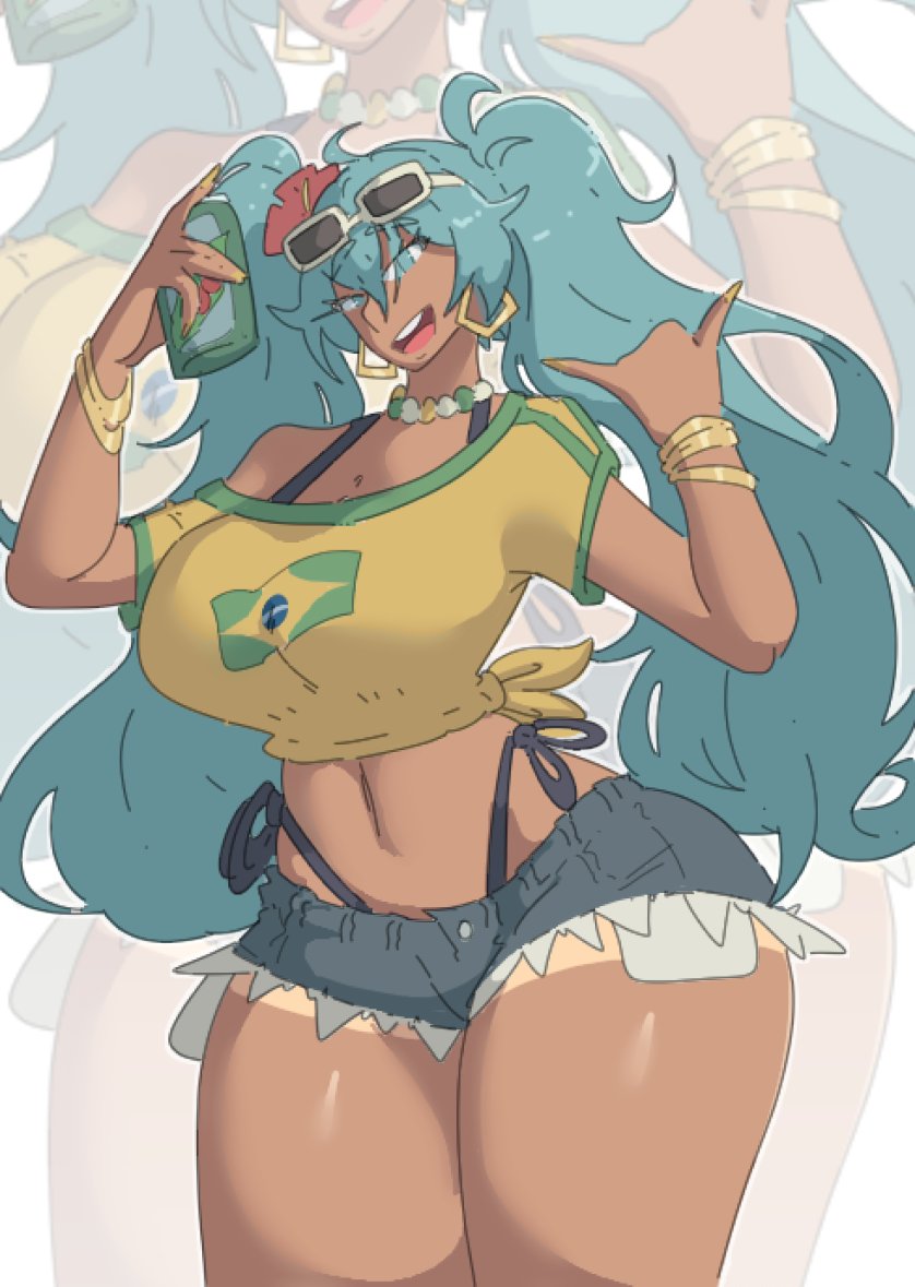 1girls ass big_ass big_breasts big_thighs blue_eyes blue_hair brazil brazilian brazilian_female brazilian_miku breasts butt cellphone cyan_eyes cyan_hair female female_only hatsune_miku huge_ass huge_breasts huge_thighs latin_american_hatsune_miku_(meme) leedraw11 long_hair looking_at_viewer shirt shorts solo sunglasses sunglasses_on_head tagme tan tan_body tan_skin tanned_female tanned_girl tanned_skin thick_hips thick_thighs thighs thong topwear twintails vocaloid voluptuous wide_hips yellow_shirt yellow_topwear