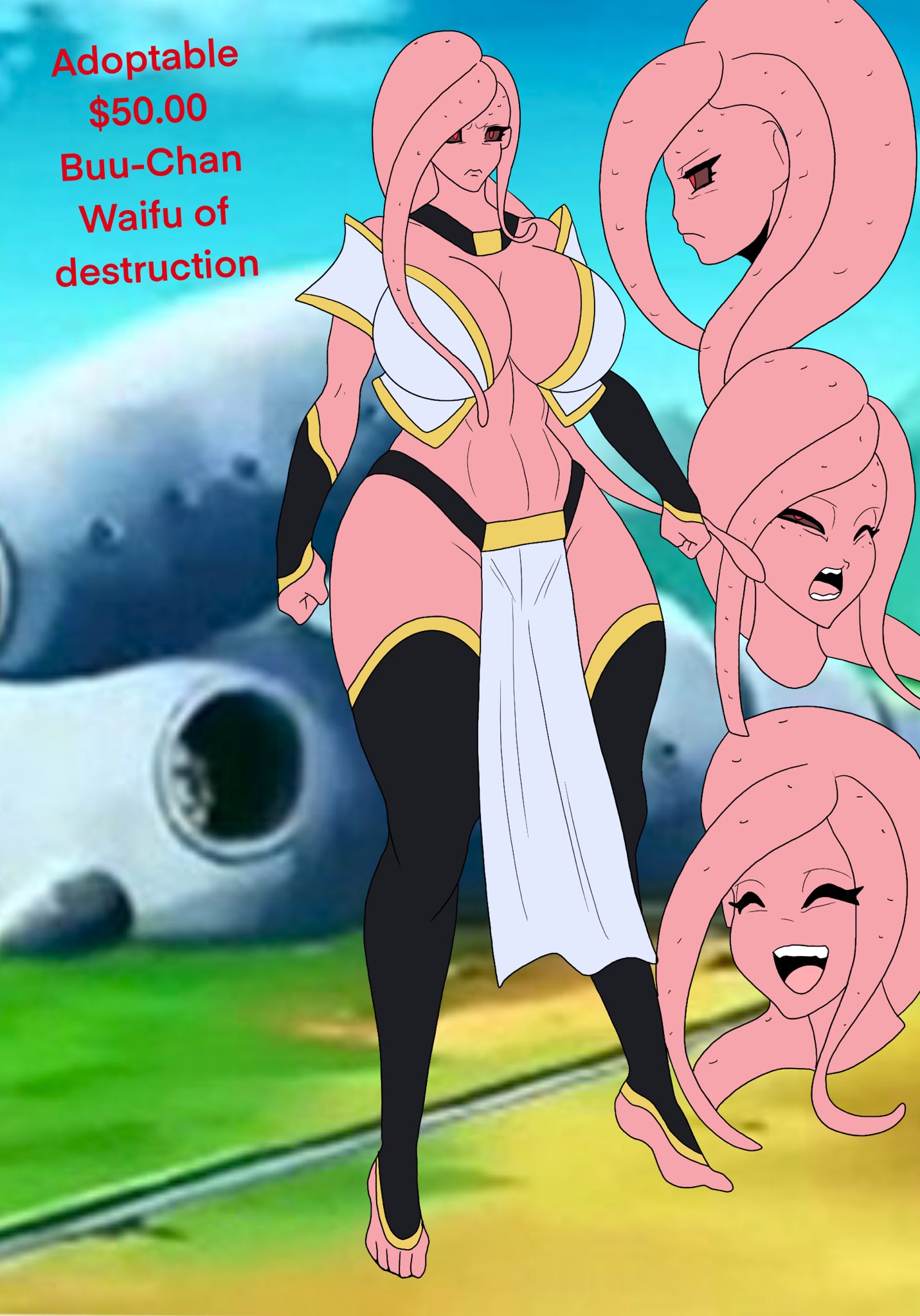 adoptable alien alien_girl big_breasts big_thighs dragon_ball dragon_ball_z female female_majin female_majin_buu ninja-8004 pink_body red_eyes rule_63 shonen_jump shueisha tagme twitter_link weekly_shonen_jump weekly_shounen_jump wide_hips