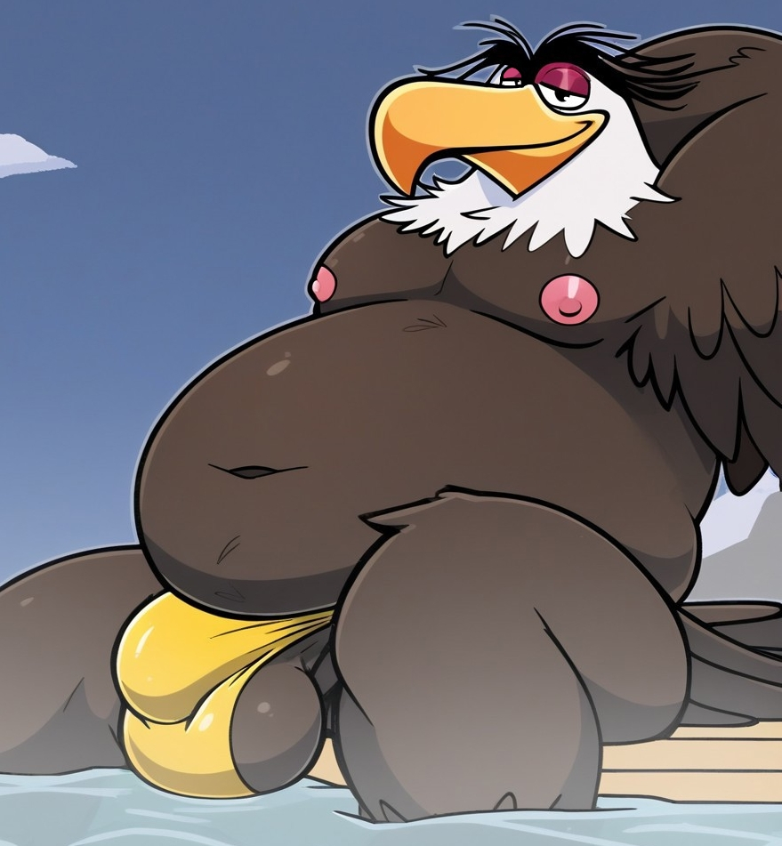 accipitrid accipitriform ai_generated angry_birds anthro arms_behind_head avian bald_eagle balls beak big_belly bodily_fluids brown_feathers bulge civitai claws cloud columbia_pictures detailed_eyes eagle eyebrows fat fat_belly furry genitals hi_res horny horny_male hot_tub jacuzzi looking_at_viewer male male_only mighty_eagle navel nipples obese obese_male overweight overweight_male penis pupils relaxing rovio rovio_animation rovio_entertainment sea_eagle sega sex sitting sitting_down sky smile smiling_at_viewer solo sony speedo sunny tail tail_feathers the_angry_birds_movie two-tone_body two_tone_feathers unibrow water white_feathers white_hair yellow_beak yellow_speedo