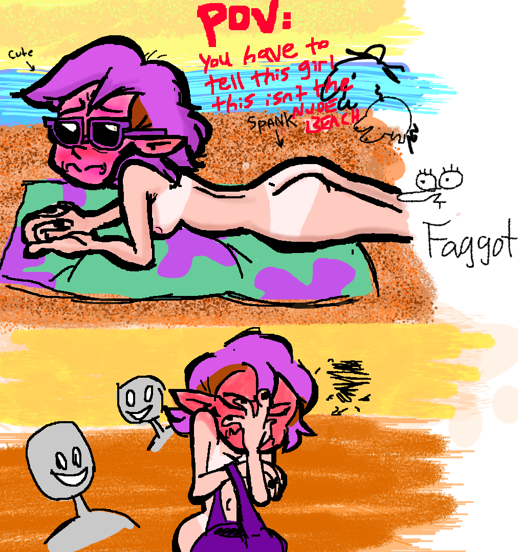 1girls amity_blight beach charlie_(smiling_friends) embarrassed_nude_female enf female nude pim_(smiling_friends) purple_hair smokedoodlez tagme teenage_girl teenager the_owl_house