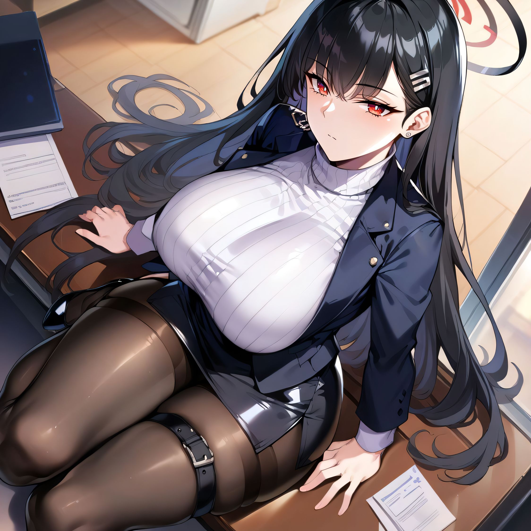 1girls, ai generated, alternate breast size, big breasts, blue archive, breasts, busty, curvaceous, curvy, curvy body, curvy female, curvy figure, female, huge breasts, large breasts, rio (blue archive), sweat, sweating, sweaty, sweaty body, sweaty breasts, thick thighs, thighs, venus body, voluptuous