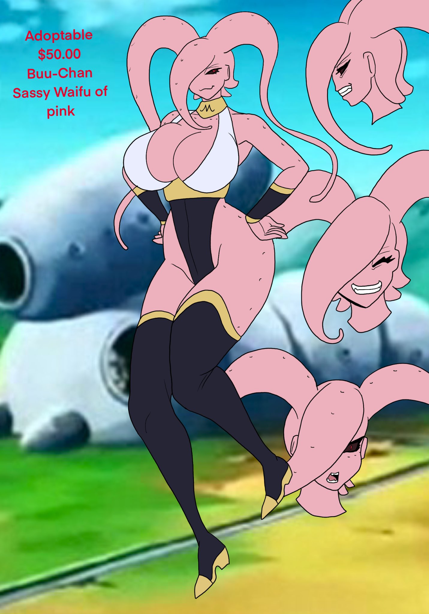 adoptable alien alien_girl big_breasts big_thighs dragon_ball dragon_ball_z female female_majin female_majin_buu majin_buu ninja-8004 pink_body red_eyes rule_63 shonen_jump shueisha tagme twitter_link weekly_shonen_jump weekly_shounen_jump wide_hips