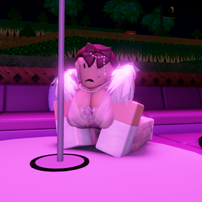 1girls 3d big_breasts blonde_hair breasts catsulithr34 cleavage clothed on_knees pole_dancing roblox roblox_avatar robloxian self_upload tagme