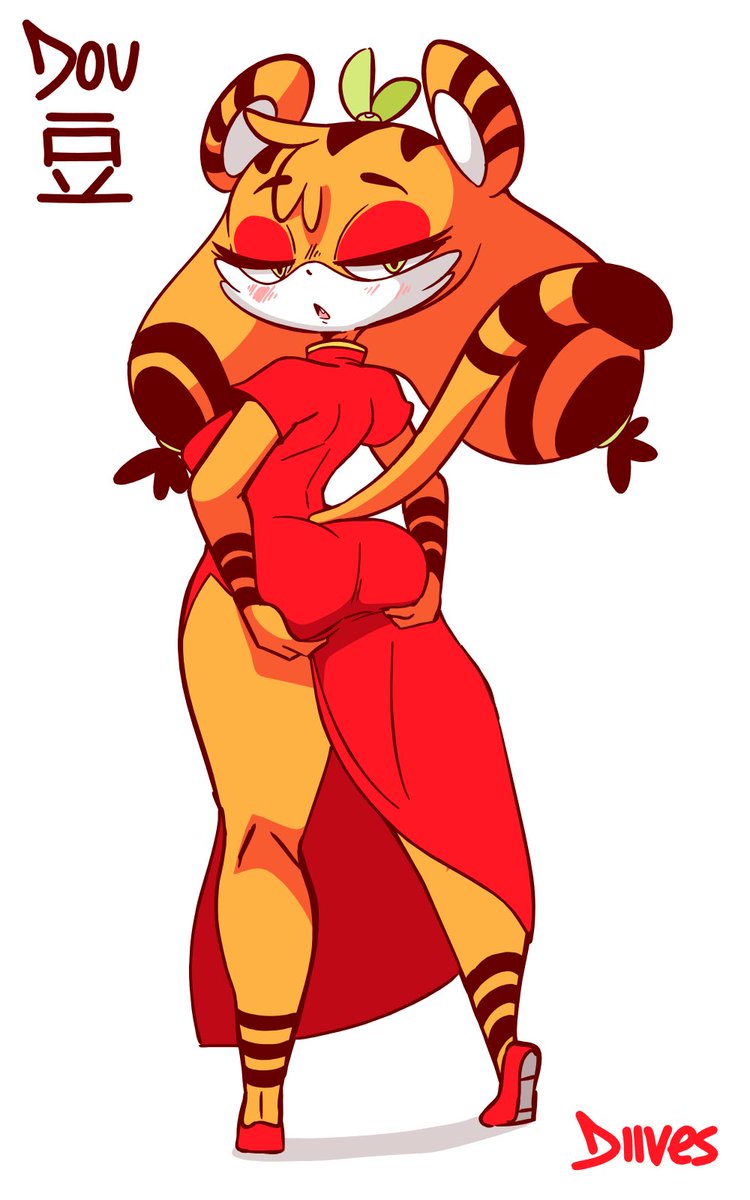 1girls, anthro, ass, ass focus, ass grab, big ass, character name, clothing, diives, dou (diives), female, female only, fur, furry, furry only, looking back, solo, xingzuo temple