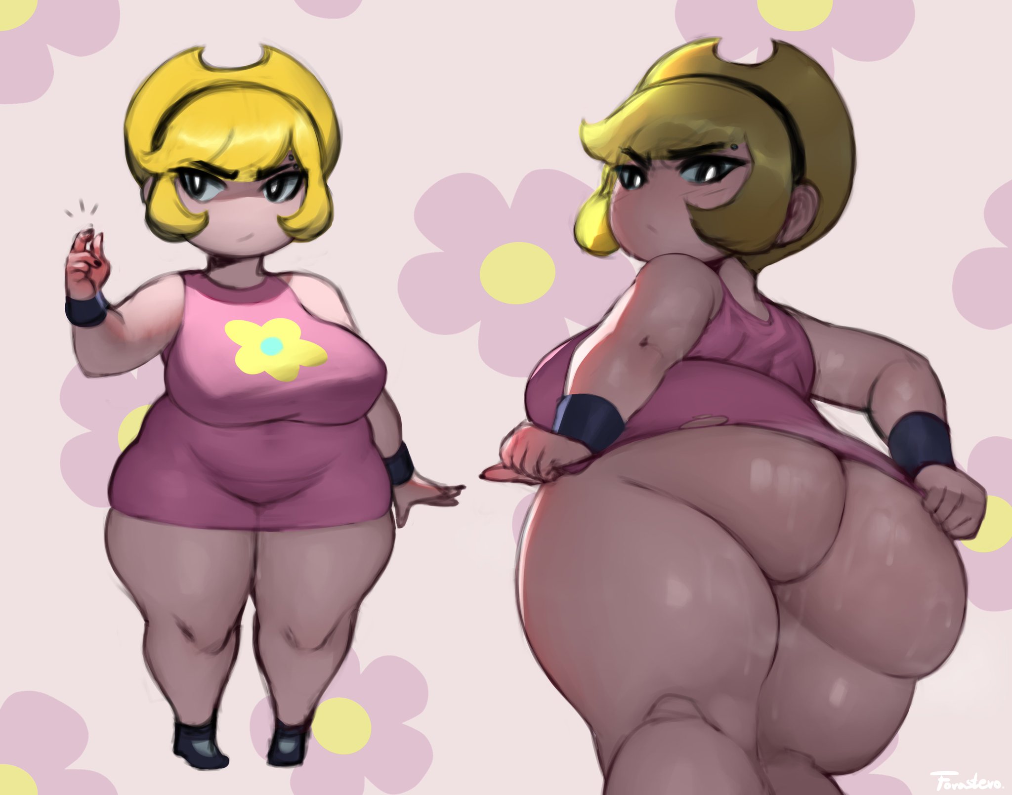 1girls, aged up, alternate breast size, angry, ass, big ass, big breasts, breasts, chubby, eye contact, eyebrow piercing, female, female only, forastero, half-closed eyes, hips, huge ass, looking at viewer, mandy (billy and mandy), overweight, overweight female, short dress, shortstack, solo, sweat, text, the grim adventures of billy and mandy, thick thighs, watermark, wide hips