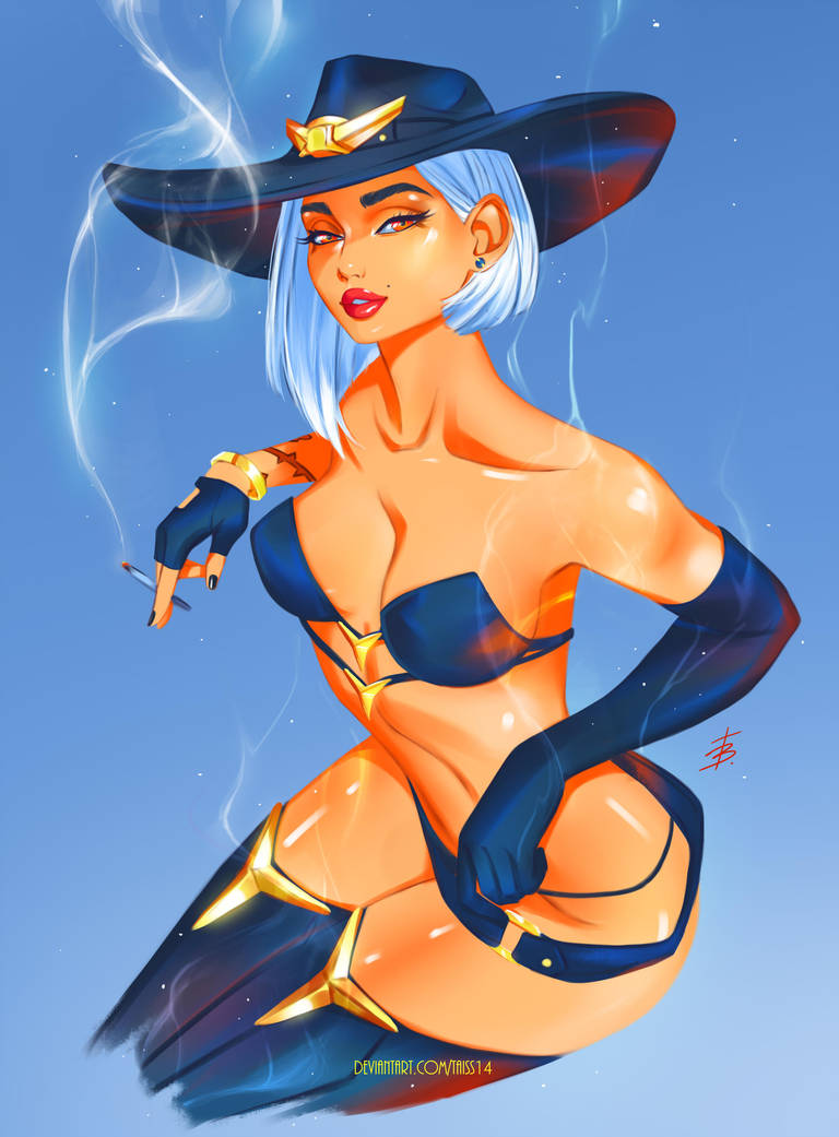 1girls, 2d, ashe (overwatch), belly, bikini, blizzard entertainment, breasts, cowboy hat, cowgirl, earrings, female, gloves, lips, overwatch, red lipstick, short hair, simple background, solo, tattiart, white hair