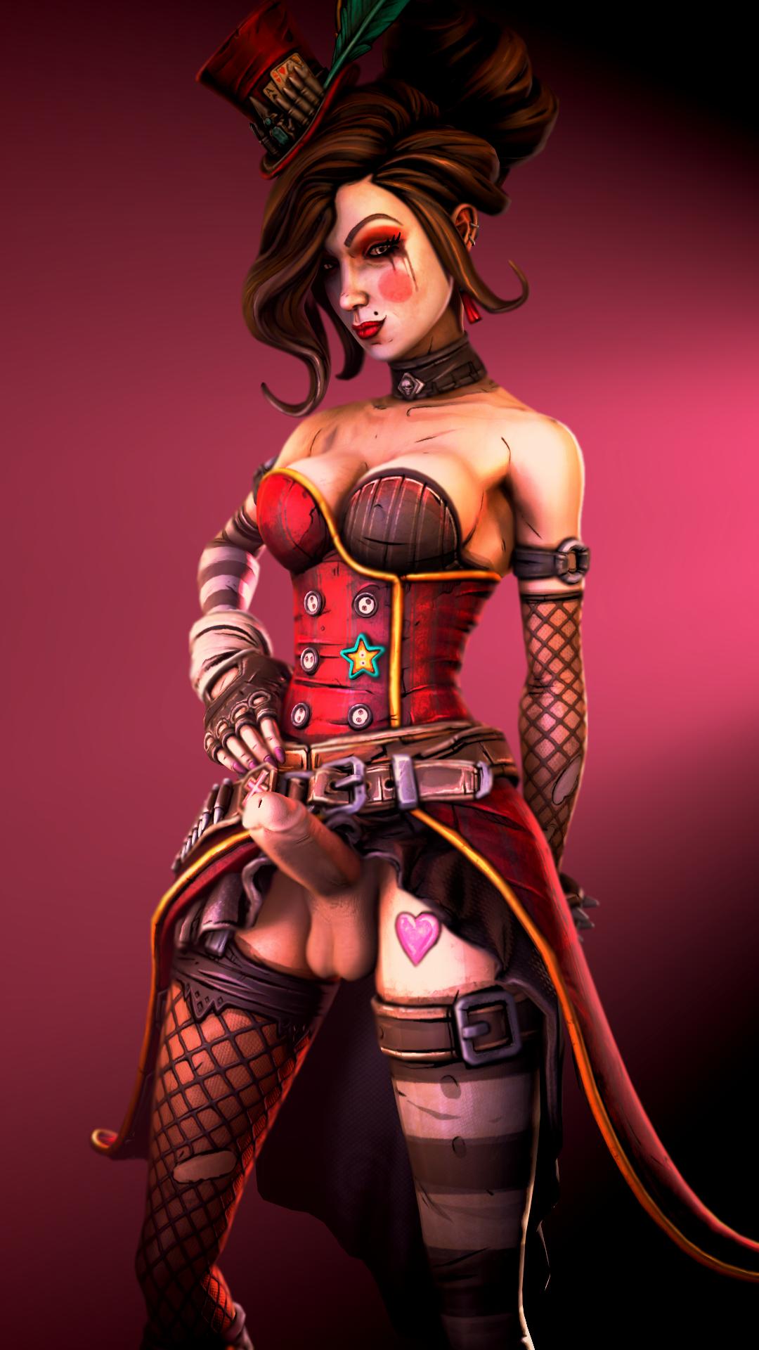 1futa, 3d, balls, borderlands, borderlands 3, breasts, cleavage, dickgirl, erection, facepaint, futa only, futanari, heart tattoo, intersex, looking at viewer, mad moxxi, penis, sgtnewsboy, solo, source filmmaker, tattoo, testicles, thighhighs