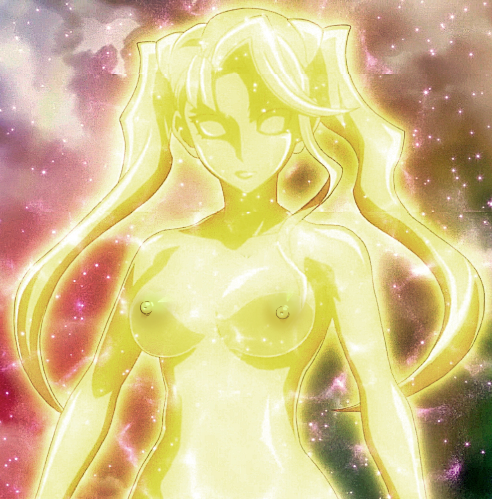 1girls areolae armpits aura breasts edit empty_eyes eye_contact female glowing gold_skin looking_at_viewer nipples nude ray_akaba twintails yu-gi-oh! yu-gi-oh!_arc-v