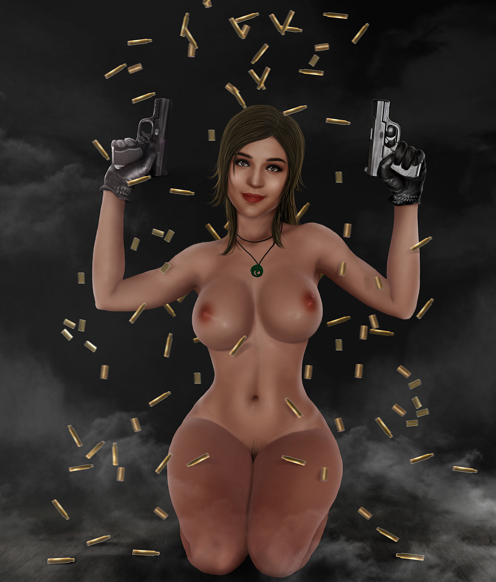 1girls 2019 3d 3d_(artwork) action_pose areolae breasts brown_eyes brown_hair bullet_shells busty cursedmadara dual_wielding female female_only firearm gloves gun hourglass_figure lara_croft lara_croft_(survivor) lipstick medium_breasts navel nipples nude pendant pinup pistol ponytail pose posing pubic_hair pubic_hair_peek solo solo_female thick_thighs tomb_raider tomb_raider_(survivor) wide_hips