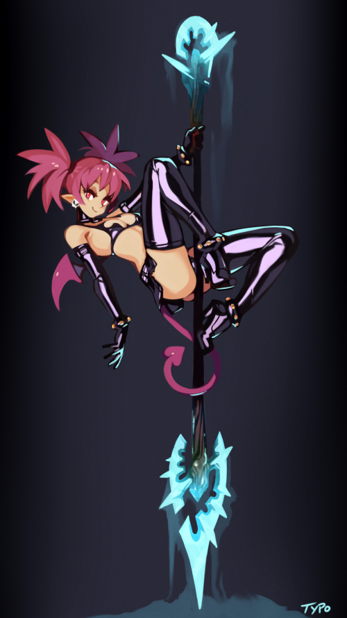 1girls ass cleavage demon_girl demon_tail demon_wings disgaea disgaea_1 etna female female_only looking_at_viewer nippon_ichi_software optionaltypo pole_dancing solo tease thighhighs