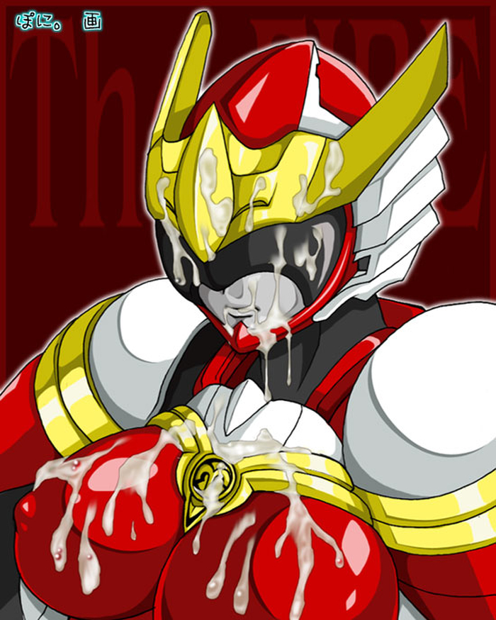 1girls armor bodysuit chouseishin_gransazer cum cum_on_body female helmet poni. sazer_mithras super_sentai