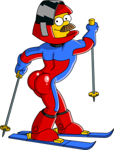 1boy ass ass_visible_through_thighs big_ass gay helmet huge_ass male_focus male_only matt_groening_(copyright) meme moustache ned_flanders official_art ski smile solo solo_male stupid stupid_sexy_flanders the_simpsons tight_clothing tight_fit tight_pants yellow_skin