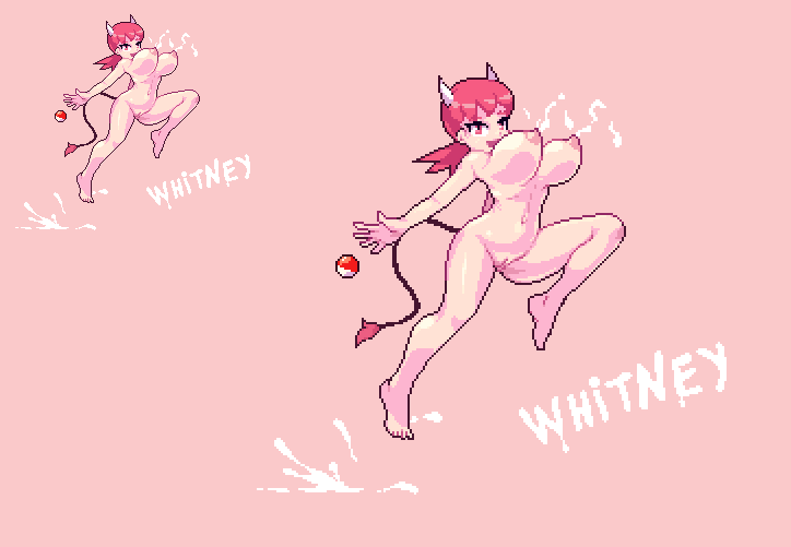 1girls alternate_breast_size barefoot big_breasts completely_nude completely_nude_female female female_only full_body milk milk_squirt naked naked_female noscium nude nude_female pink_eyes pink_hair pixel_art pokeball pokemon pokemon_gsc pokemon_masters pussy solo solo_female whitney_(pokemon)