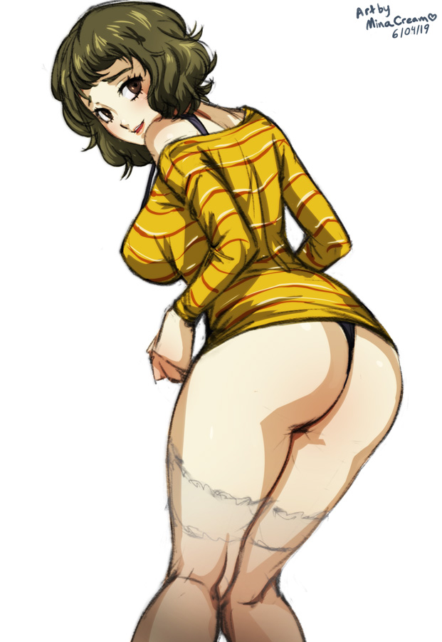 1girls, ass, big ass, female, female only, hair, megami tensei, minacream, panties, persona, persona 5, sadayo kawakami, shirt, solo, thighs, video games