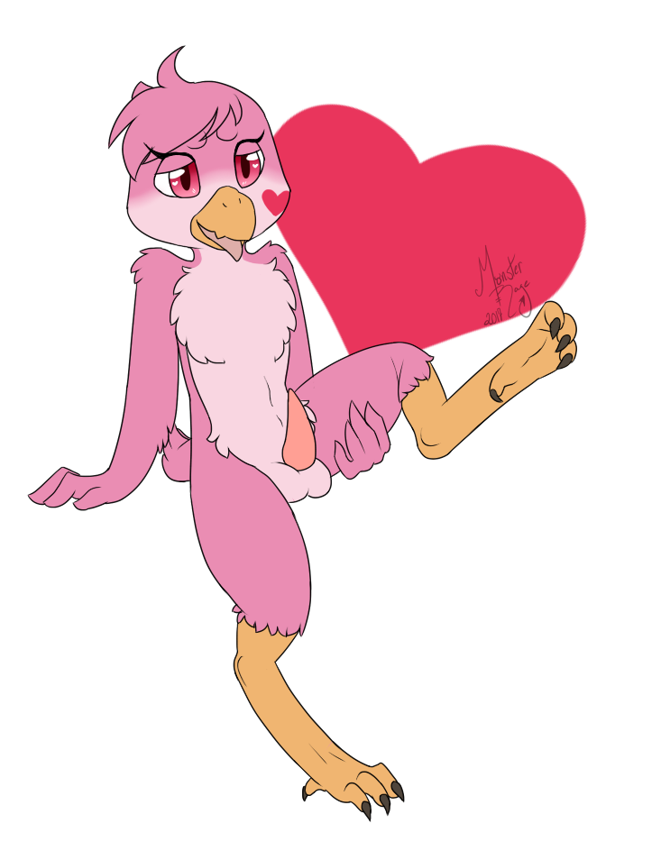 anthro avian bird cerise_(delrar) erection girly heart male monsterrage nude penis presenting solo