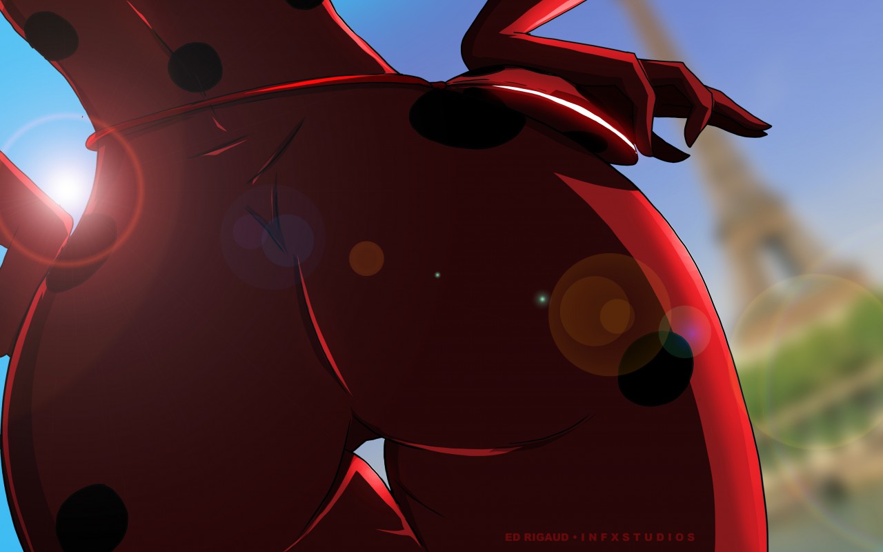 1girls, ass, bodysuit, clothed, clothing, eiffel tower, female, ladybug (character), marinette cheng, marinette dupain-cheng, miraculous ladybug, outdoors, solo, solo female, spandex, sunlight, tagme