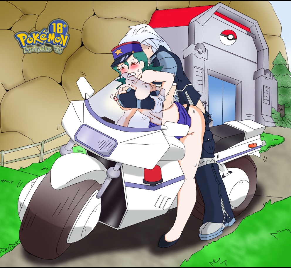 1boy 1girls clothed clothed_male_clothed_female clothed_male_nude_female crap_art day_(character) daywalkerrl female human human_only motorcycle nintendo nude officer_jenny_(pokemon) original_character pokemon pokemon_rgby police rape sex straight text watermark