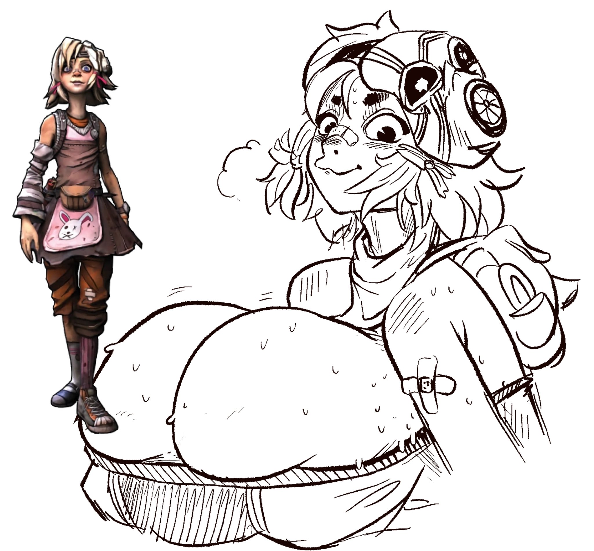 1girls, 2d, aged up, big breasts, borderlands, borderlands 2, breasts, cleavage, female, female only, huge breasts, lewdbeef, massive breasts, reference inset, sketch, solo, solo female, sweat, tiny tina