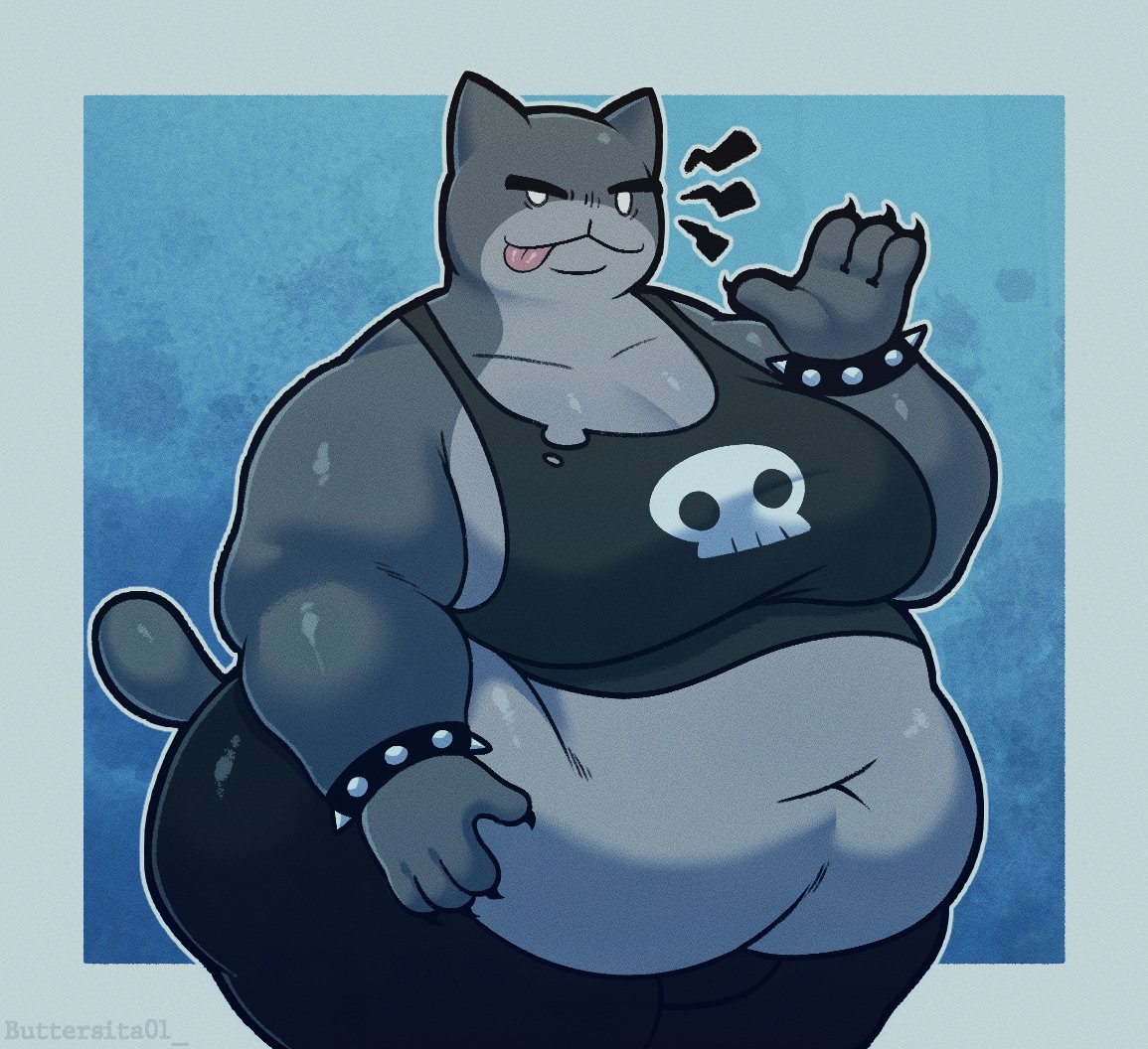 belly, belly button, belly overhang, buttersita, clothes, female, guillotina (mewgenics), mewgenics, overweight, tagme