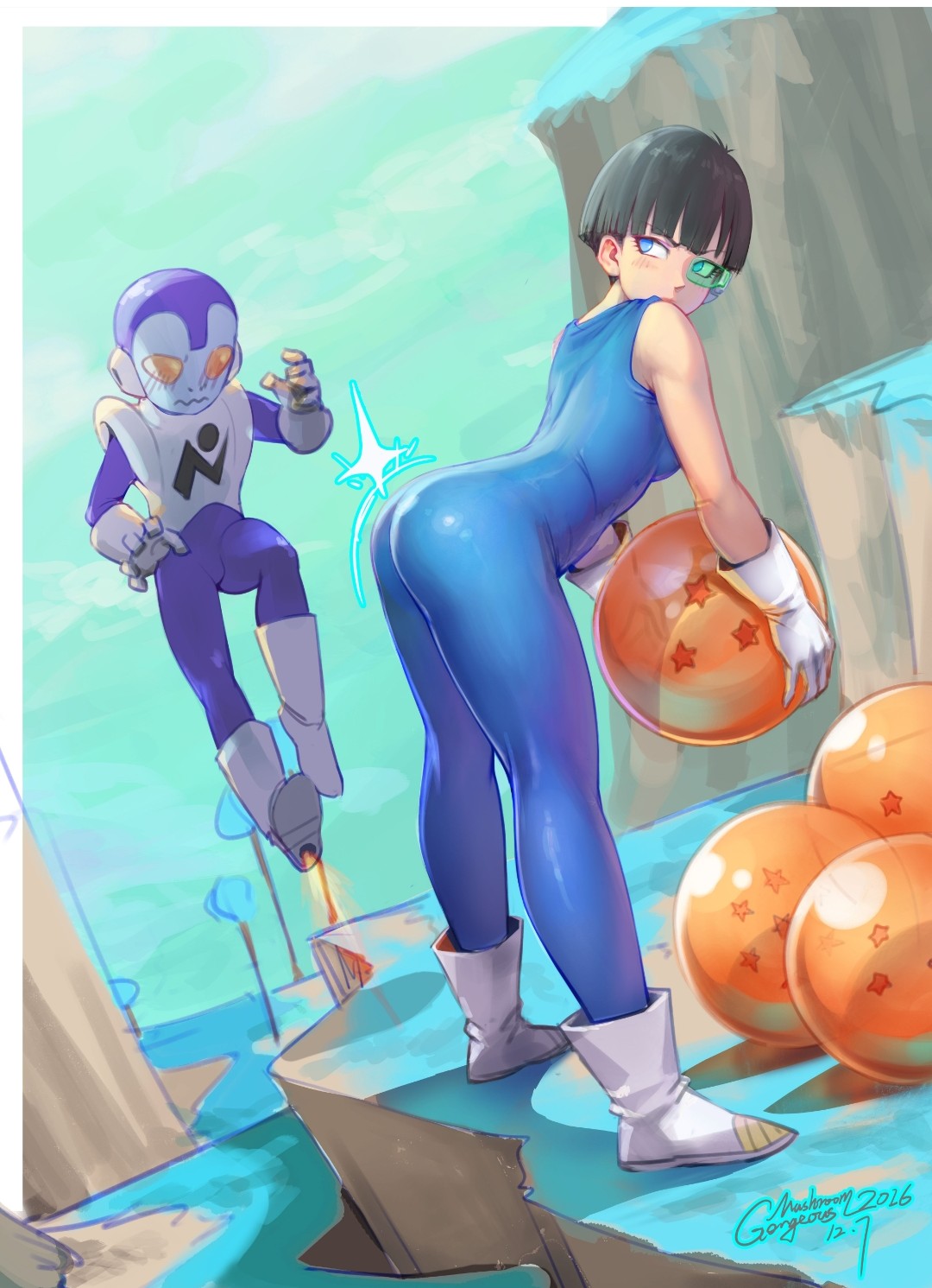 1boy 1girls 2016 alien ass blush bodysuit bowl_cut breasts colored dragon_ball dragon_ball_super dragon_ball_z embarrassed female flying full_body_suit genderswap_(mtf) gorgeous_mushroom green-tinted_eyewear jaco jaco_the_galactic_patrolman male male_with_female namek rule_63 saiyan scouter skin_tight small_breasts small_bulge son_gohan son_gohan_(young) straight thick thighs tinted_eyewear yellow_eyes