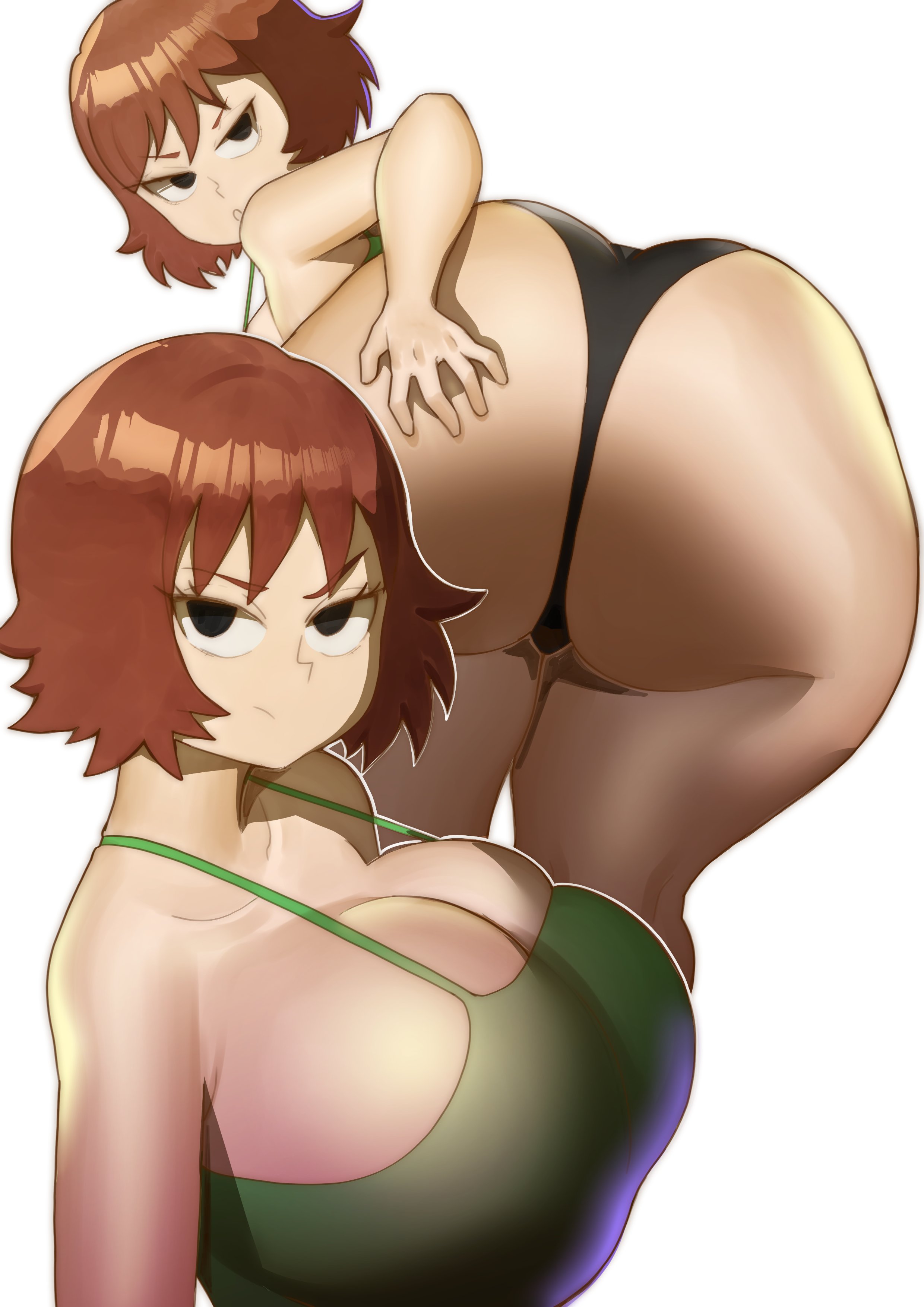 1girls, ass, auburn hair, cleavage, doublehero, female, frown, huge ass, kim pine, large breasts, presenting hindquarters, red hair, scott pilgrim, scowl, thick thighs
