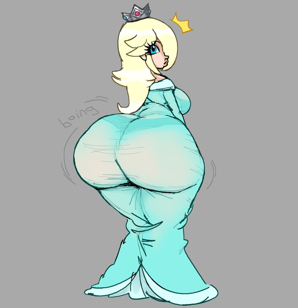 1girls, ass bigger than head, ass bigger than torso, chompsky, female, huge ass, hyper, hyper ass, looking at viewer, looking back, mario (series), notice lines, princess rosalina, see-through, solo female, tagme