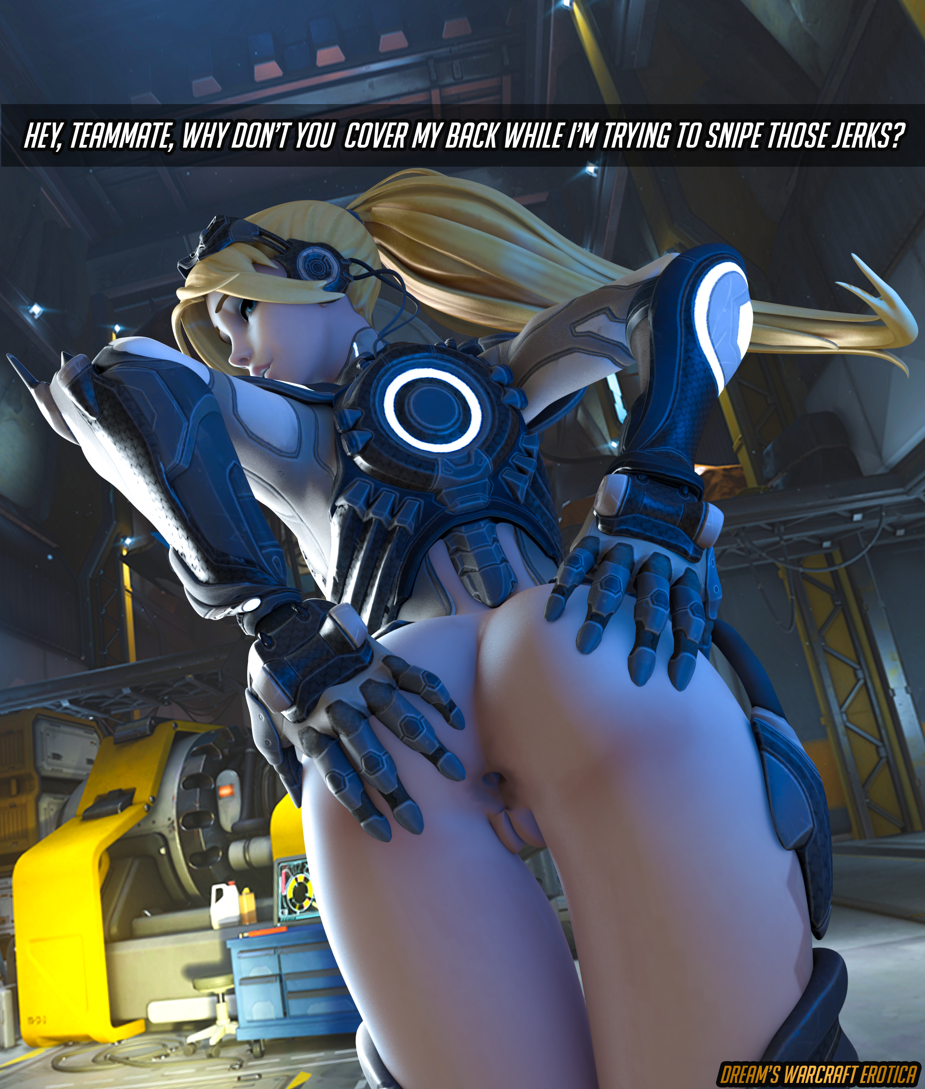 3d, amelie lacroix, anus, ass, ass spread, blizzard entertainment, caption, clothed, dreamswarart, dressed, female, gape, looking at viewer, looking back, nova (starcraft), nova widowmaker, overwatch, pussy, starcraft, starcraft 2, watchpoint: gibraltar (map), widowmaker