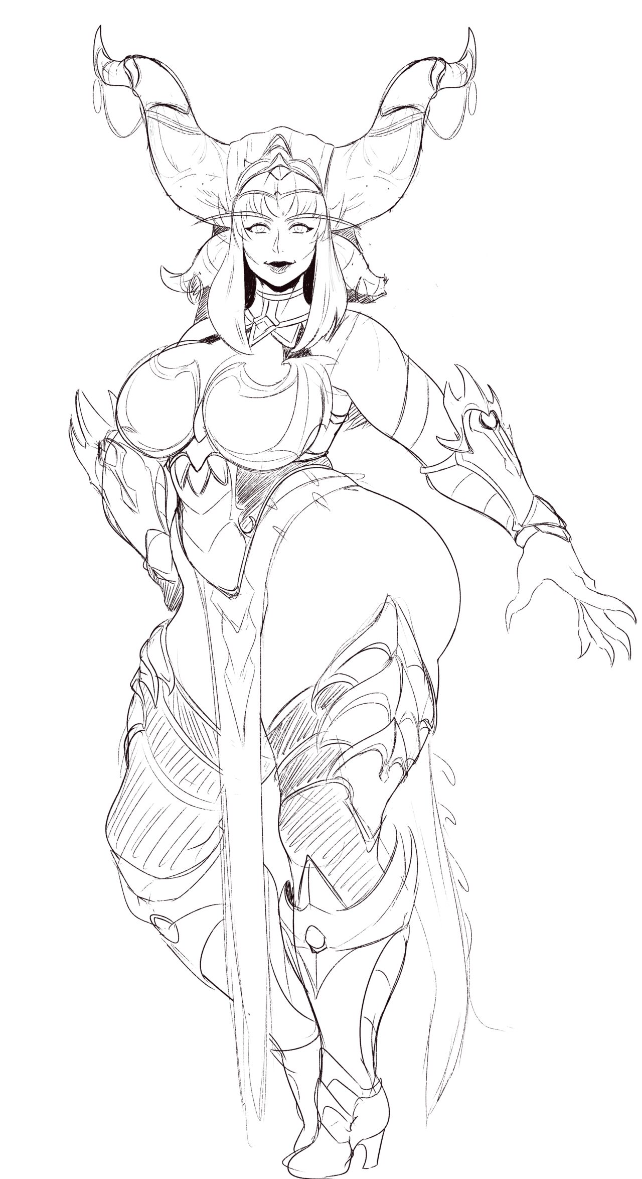 1girls, alexstrasza, armor, ass, big ass, bikini armor, dragon, dragon girl, dragonflight, female, female focus, hips, milf, monochrome, monster girl, sunnysundown, thick thighs, warcraft, wide hips, world of warcraft