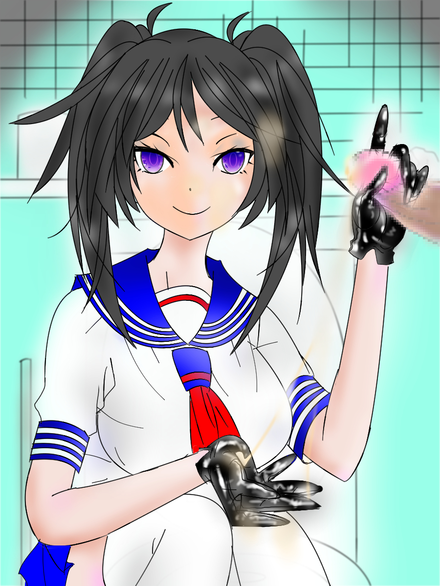 annekuma censored closed_mouth cum cum_on_hand femdom gloves handjob leather_gloves mosaic_censoring penis school_uniform schoolgirl smile thighhighs twintails