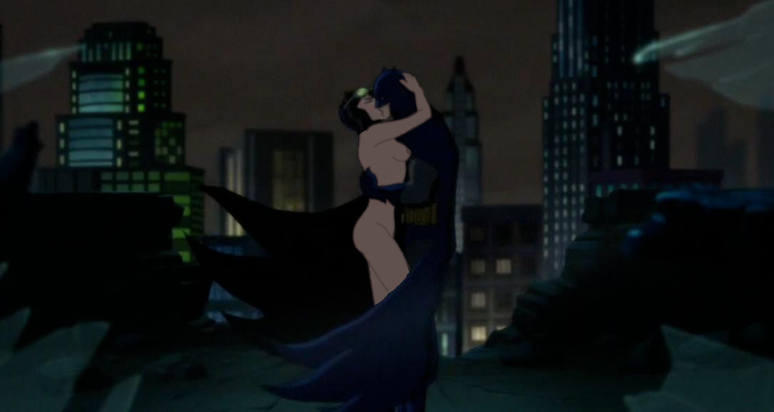 1boy 1girls batman batman:_hush batman_(series) breasts catwoman catwoman_(dcamu) dc_comics dcamu dcuaom edit female kissing male naked_female nipples screenshot screenshot_edit selina_kyle straight thighs unknown_artist