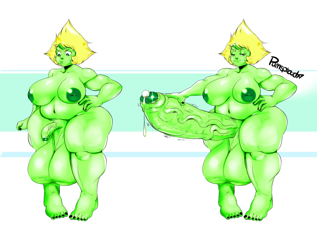 1futa anthro areolae bbw blonde_hair cartoon_network chubby cum_drip erection foreskin futa_only futanari green_skin hanging_balls huge_balls huge_cock intersex inverted_nipples large_areolae large_breasts penis penis_expansion peridot_(steven_universe) precum presenting_penis pumspread sagging_balls shortstack small_but_hung smirk smug solo_futa spiked_hair steven_universe thick_penis thick_thighs throbbing vein veiny_penis